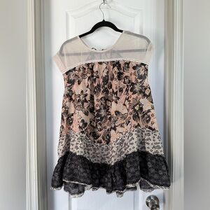 Free People Cream/Black Floral Sleeveless Blouse Size XS